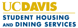 In blue and gold text it reads, "UC Davis Student Housing and Dining Services"