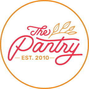 In red and orange text it reads, "The Pantry, EST. 2010" with an orange circle around it.