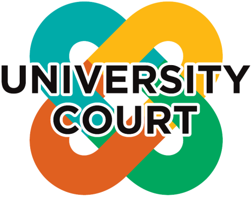 University Court logo with blue, green, yellow, and orange.